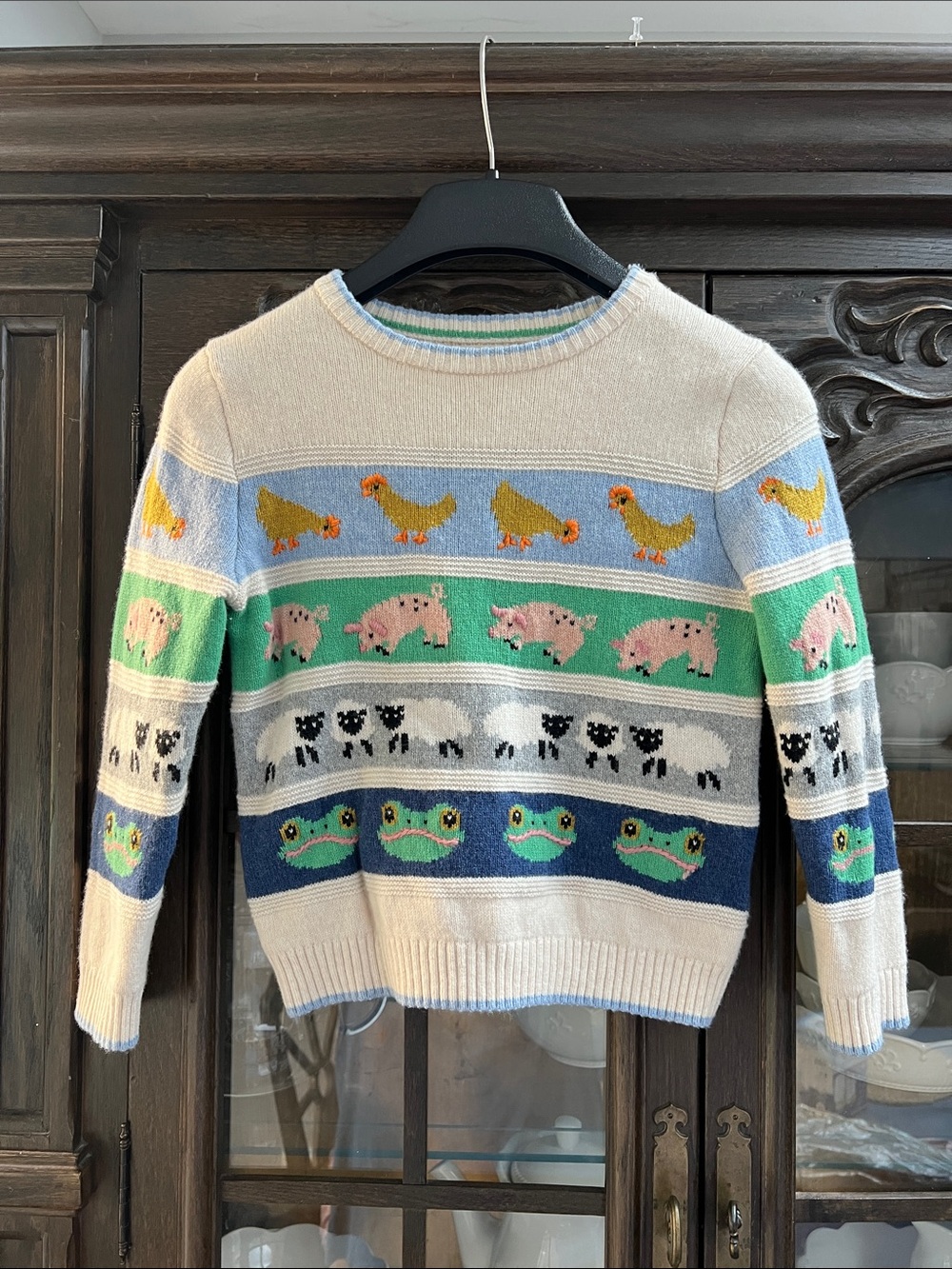 Mini Boden Cream Farm Animal Pattern Knit Sweater